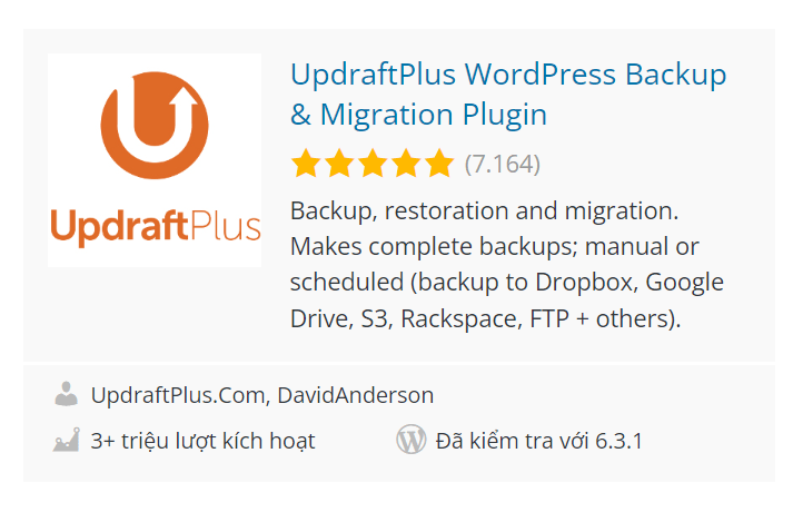 Backup WordPress bằng plugin Updraft