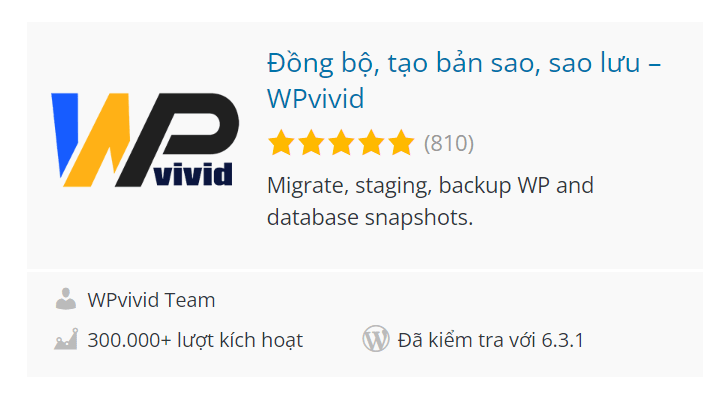 Sao lưu WP bằng plugin WPvivid Backup